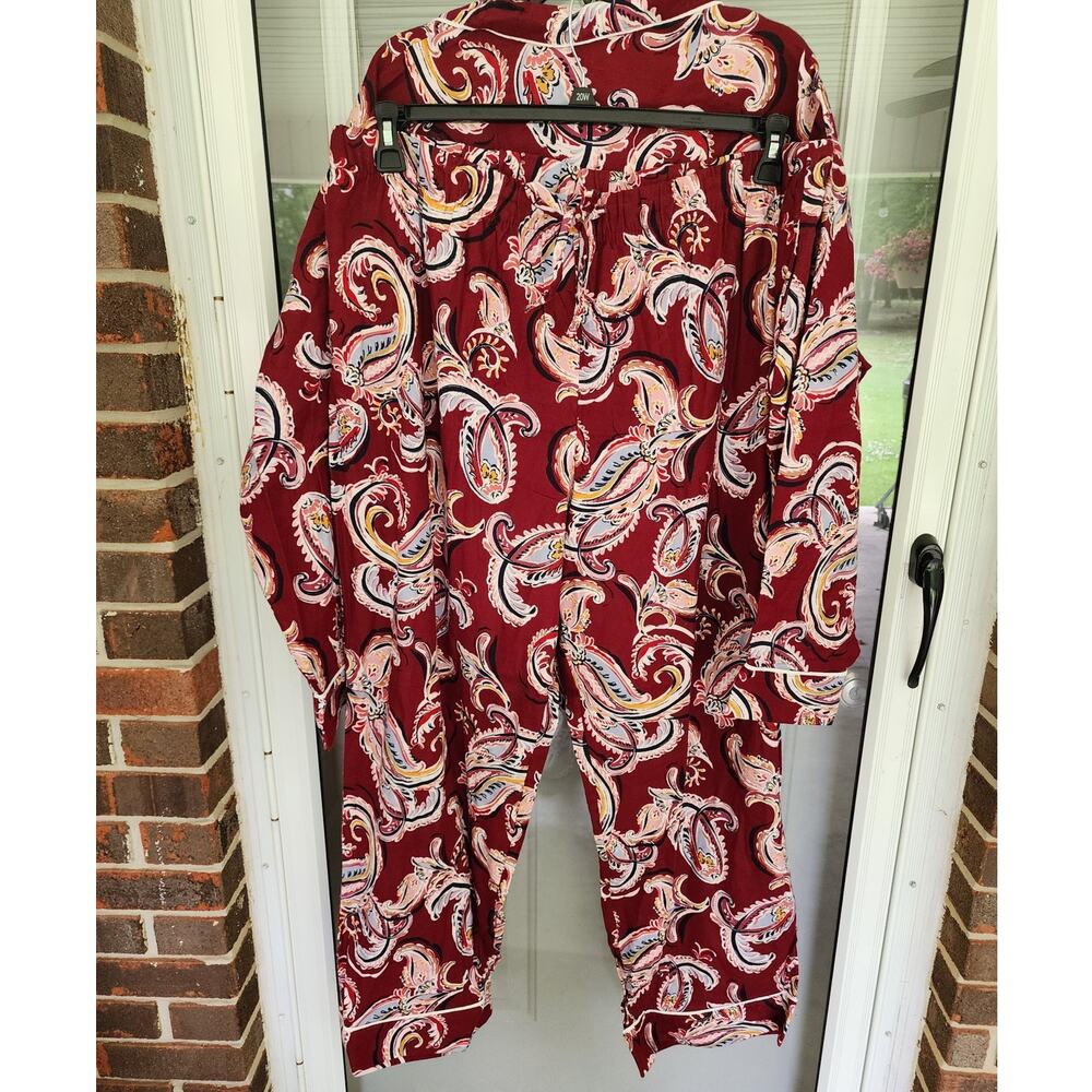 Liz Claiborne Women's 2XL Red Paisley 100% Cotton Flannel Long Sleeve Pajamas - Picture 2 of 7